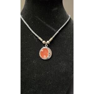 Orange Moon Star Pendant Necklace Silver Tone Resin Celestial Hook Jewelry